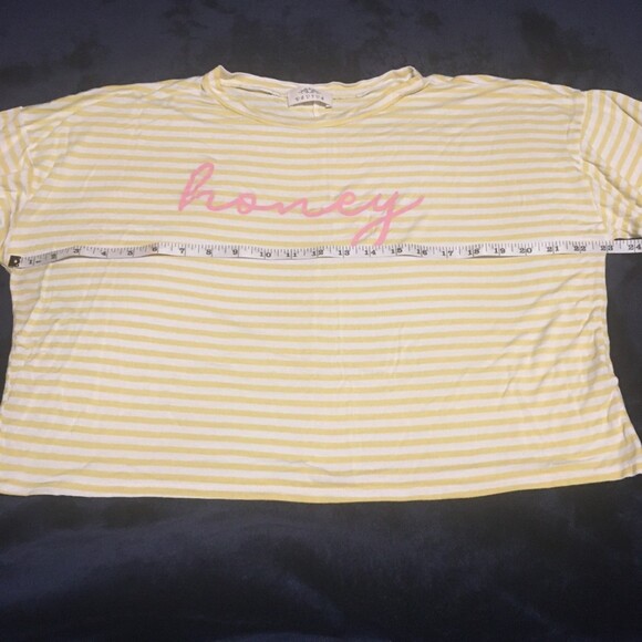 Revive t-shirt Womens Large yellow white striped cropped tee honey graphic Y2K - Picture 5 of 6